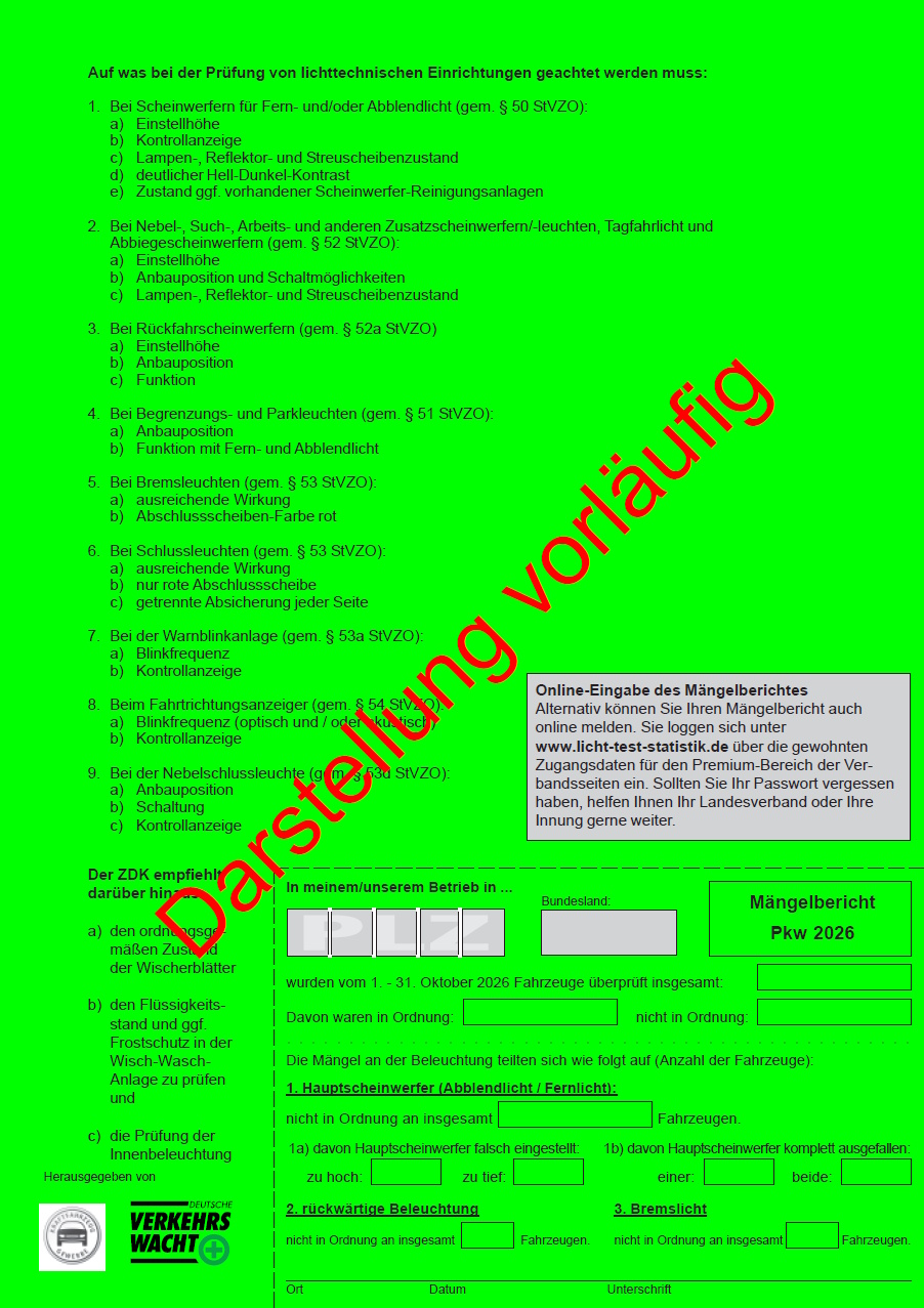 Merkblatt „Licht-Sicht-Test“ Pkw