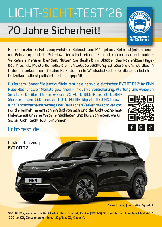 Flyer „Gewinnspiel zum Licht-Sicht-Test 2026“