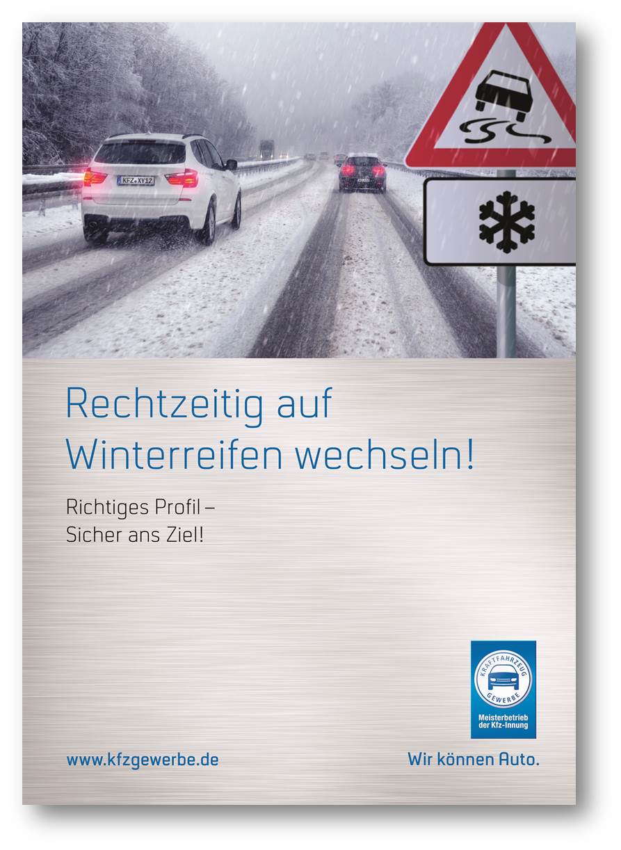 Plakat „Rechtzeitig auf Winterreifen wechseln"