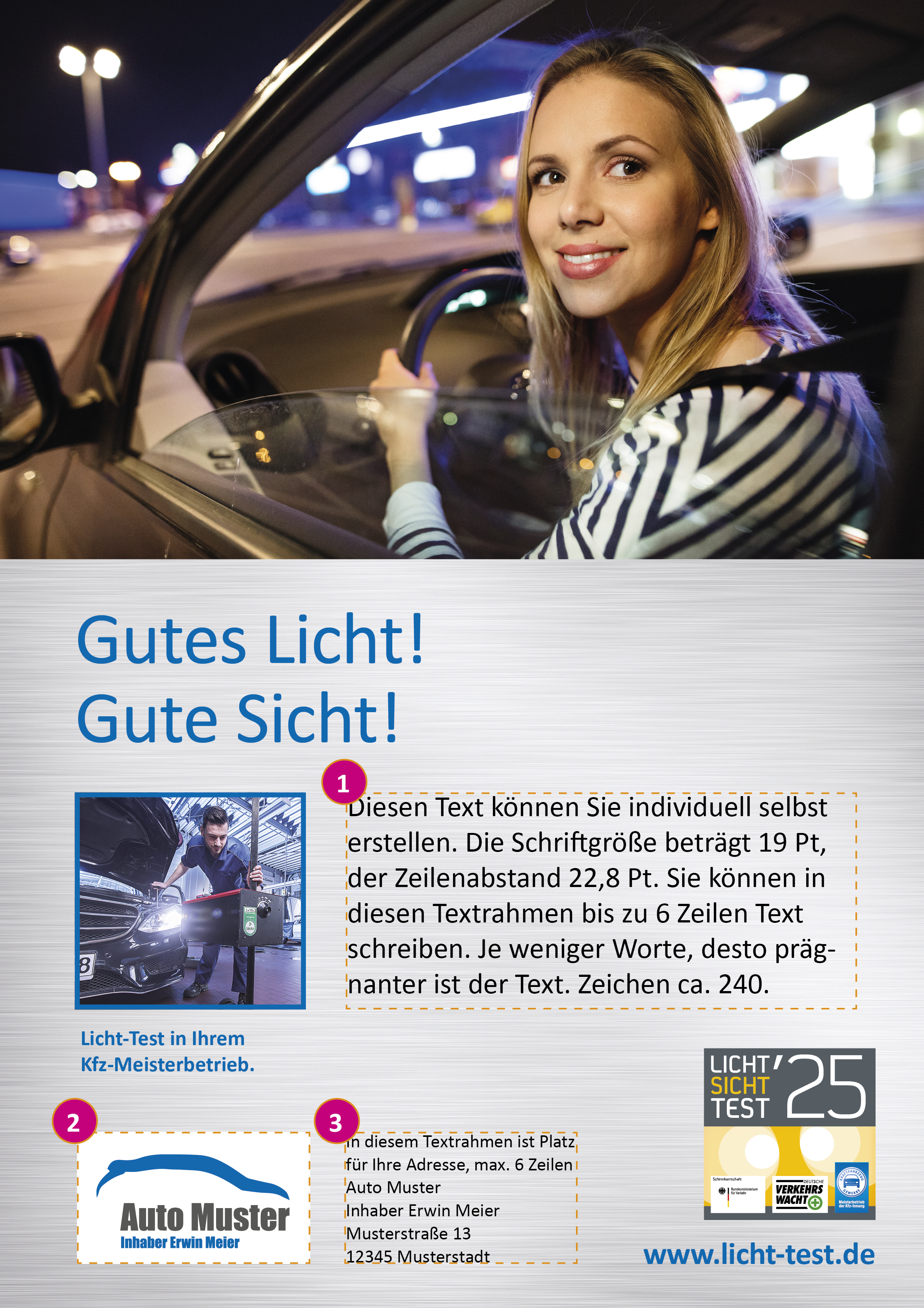 Anzeige „Licht-Sicht-Test" DIN A4, Motiv 2, individualisierbar