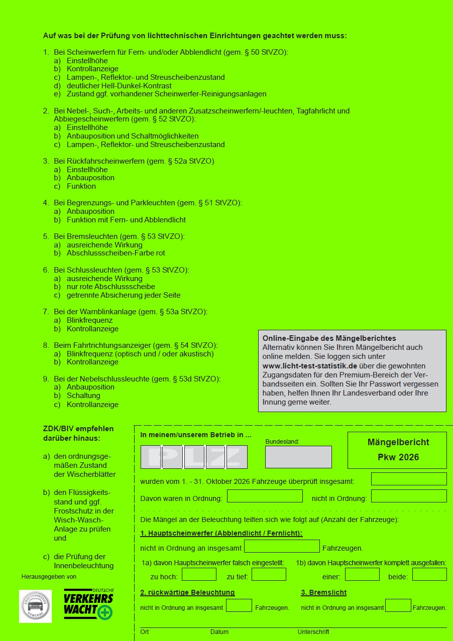 Merkblatt „Licht-Sicht-Test“ Pkw